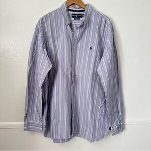 Ralph Lauren Stripe Vintage Button Down Classic Purple Green White Top XXL